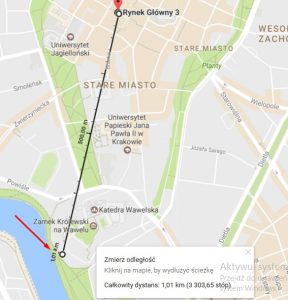 distance from main market square to wawel dragon