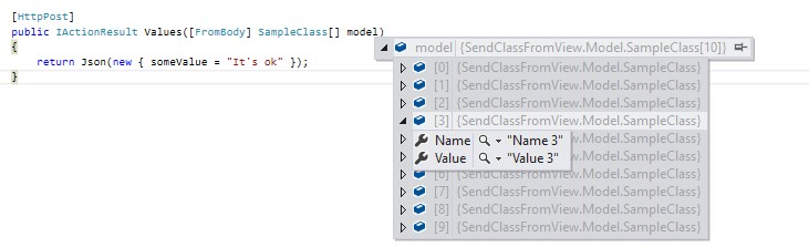 send values from view to controller